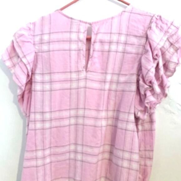 Pink Plaid Ruffle Sleeve Blouse XL By A New Day Lightweight Cotton Blend - Picture 7 of 10